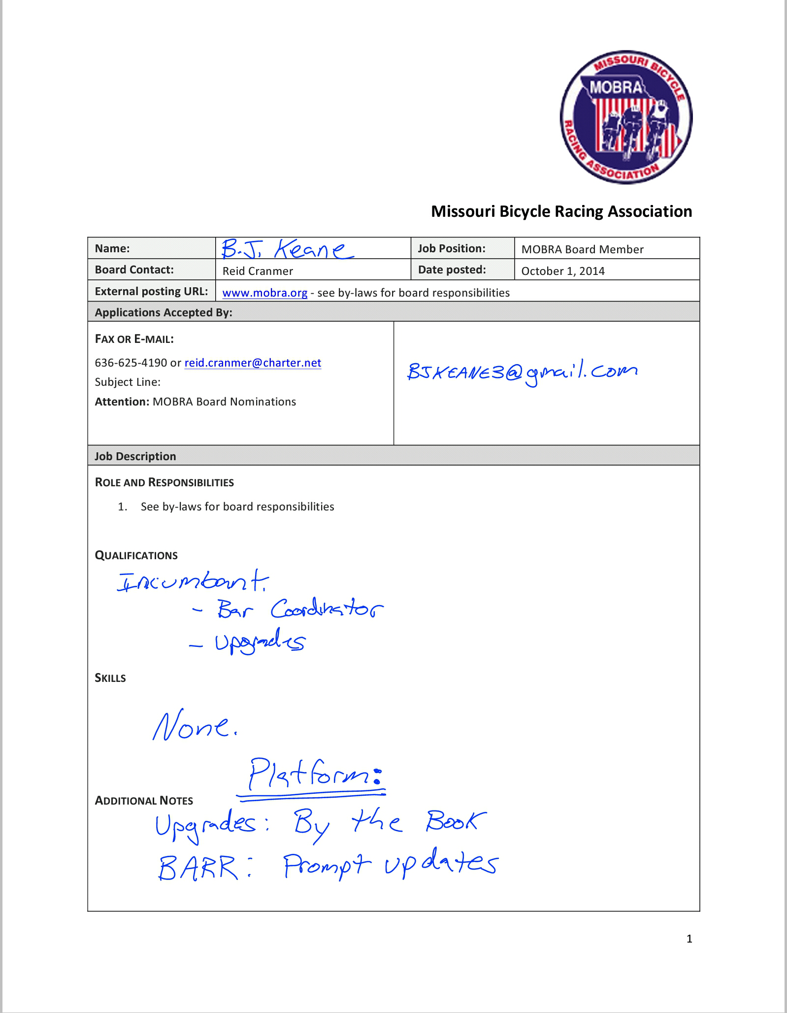 Bj Keane Board Nomination Form